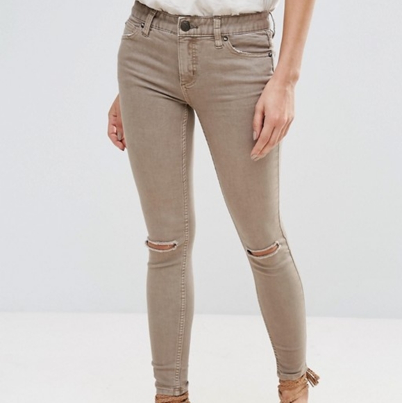 Free People Tan Distressed Skinny Jeans Size 25 - Picture 1 of 7